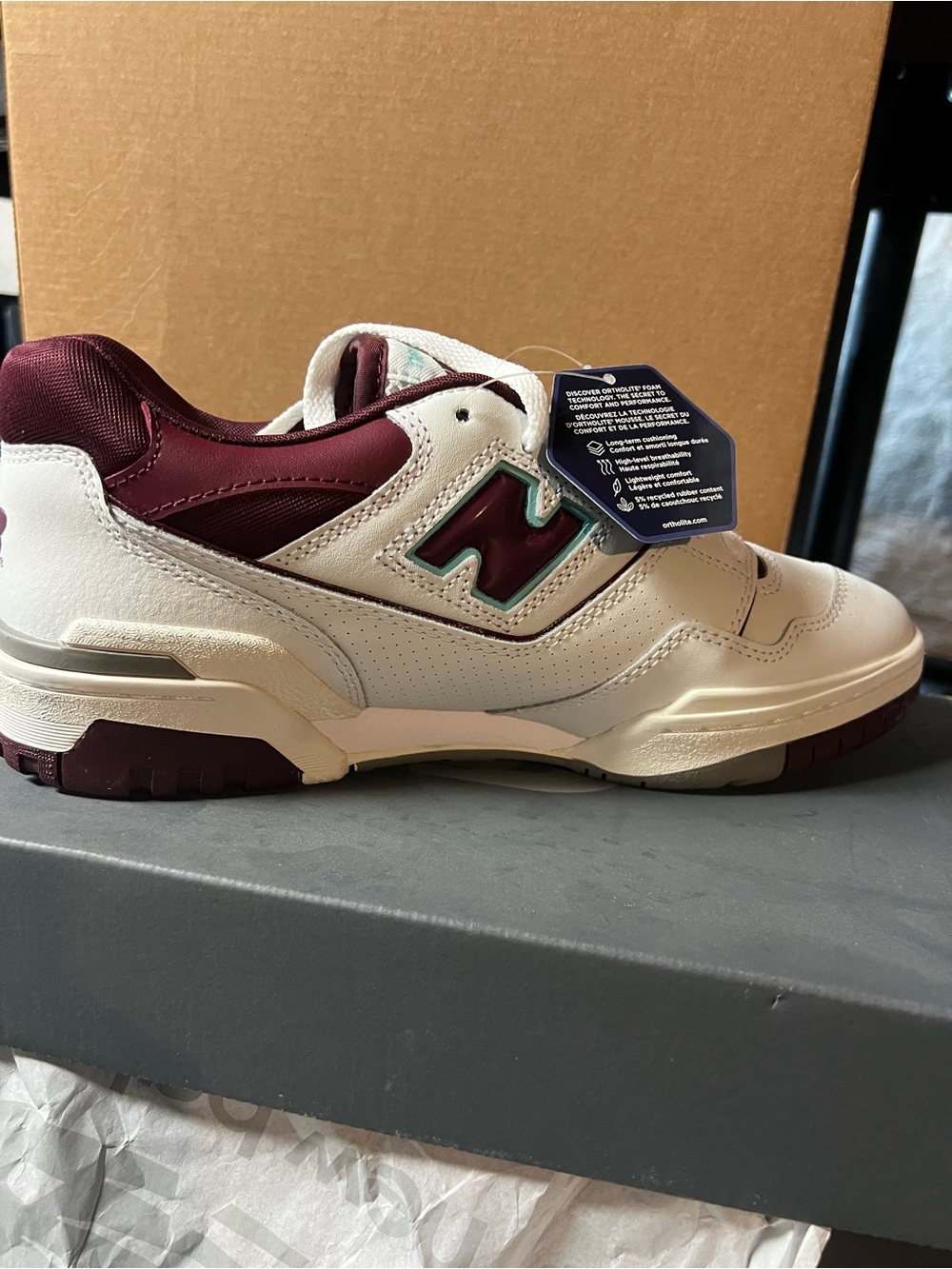 New Balance 550 sneakers in a Burgundy Cyan colorway